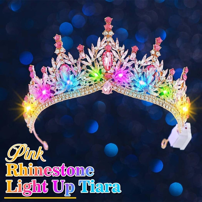 Brishow Light Up Fantasy Rhinestone Gold Crowns,Bridal Wedding Tiaras,Queen Headpiece Jewelry for Women - Image 2